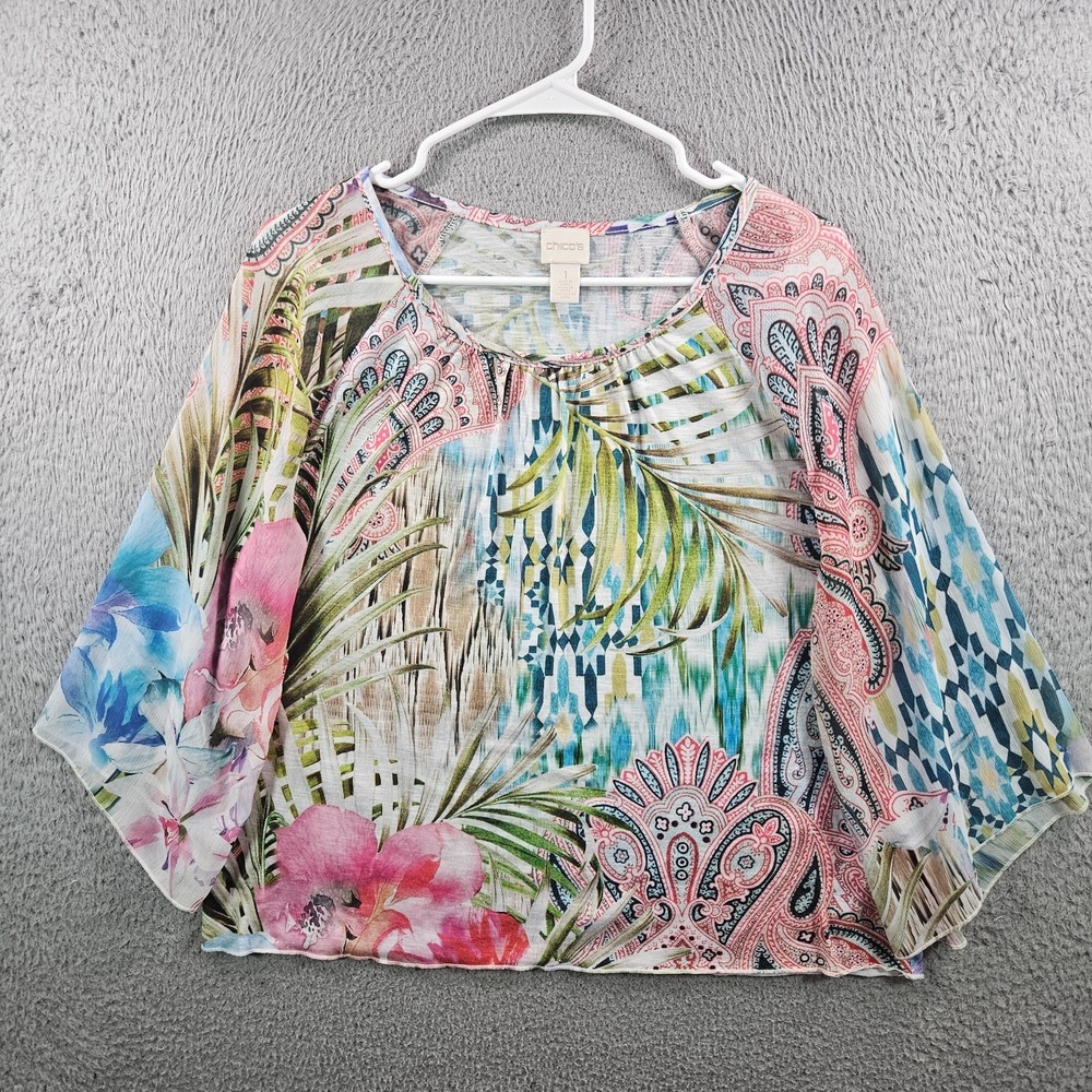 Chico's Top Blouse Women‎ Size 1 Colorful Paisley Print Lightweight Comfy